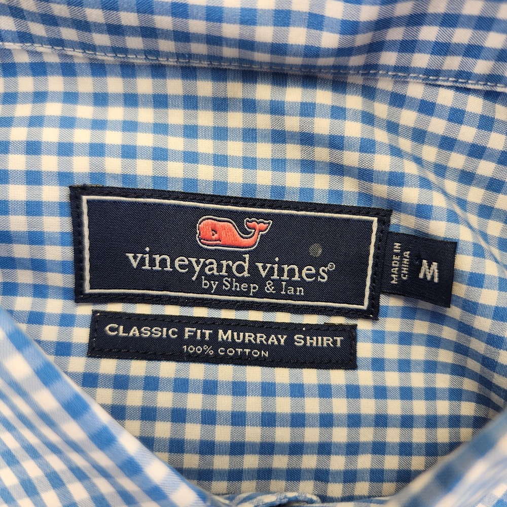 Vineyard Vines Blue Classic Murray Shirt Men M Long Sleeve Check Fish Emboidered - Picture 6 of 8